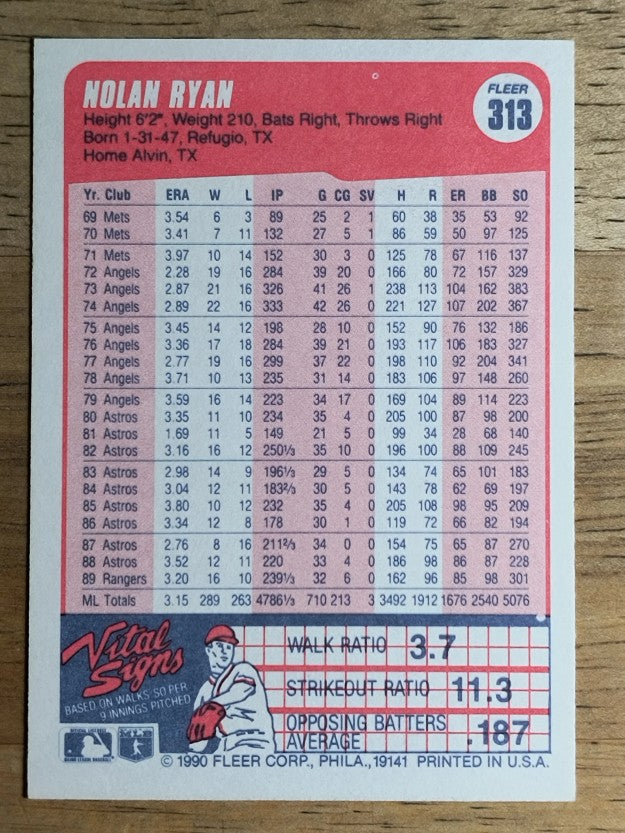 1990 Fleer #313 Nolan Ryan