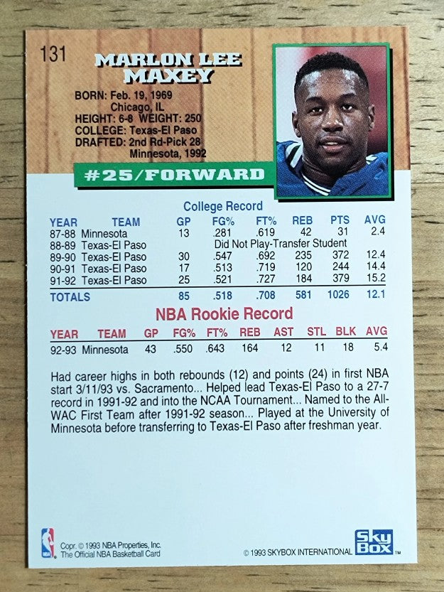 1993-94 Hoops #131 Marlon Maxey