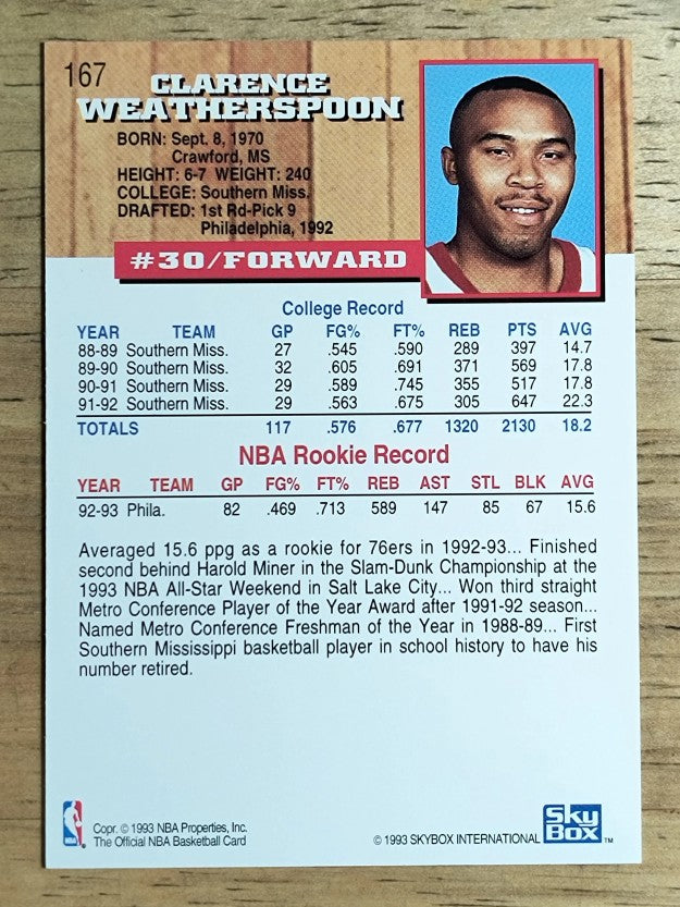 1993-94 Hoops #167 Clarence Weatherspoon