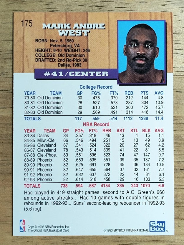 1993-94 Hoops #175 Mark West