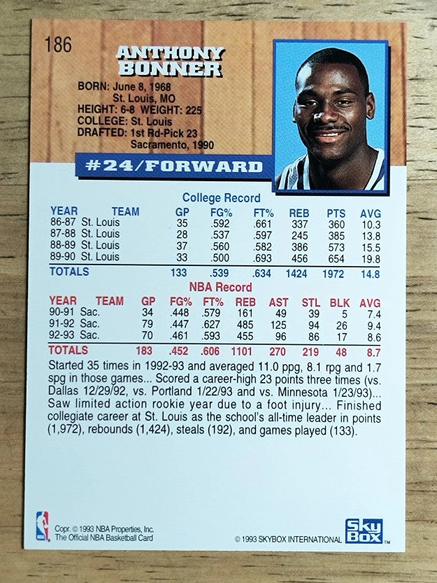 1993-94 Hoops #186 Anthony Bonner