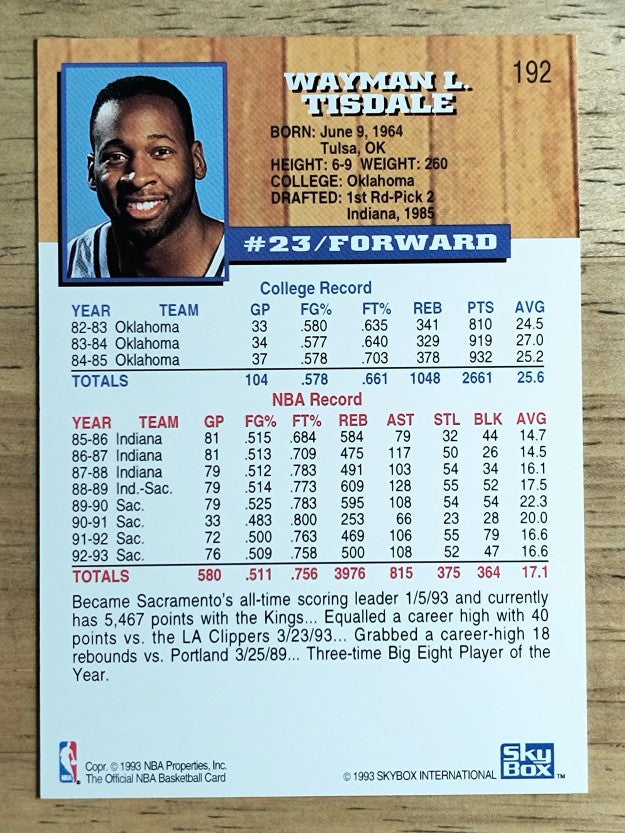 1993-94 Hoops #192 Wayman Tisdale