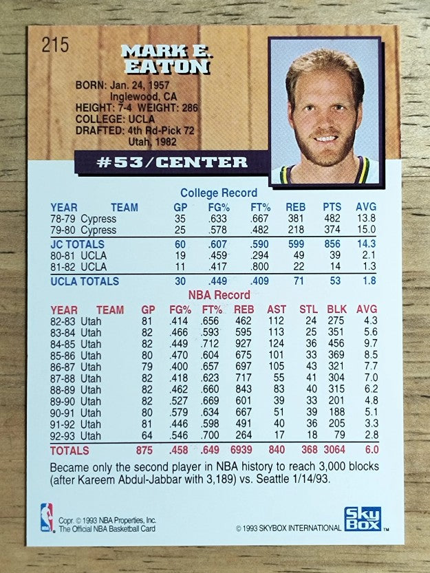 1993-94 Hoops #215 Mark Eaton