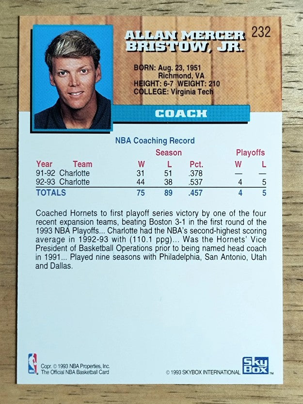 1993-94 Hoops #232 Allan Bristow CO