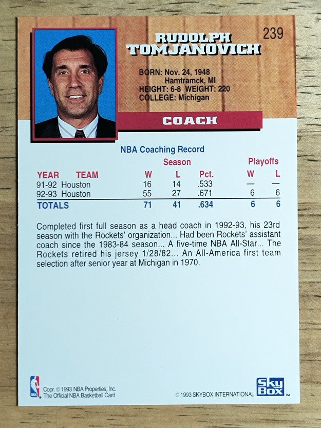 1993-94 Hoops #239 Rudy Tomjanovich CO