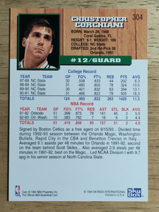 1993-94 Hoops #304 Chris Corchiani
