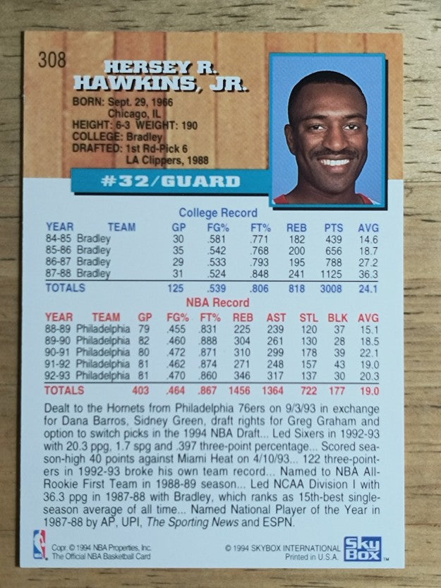 1993-94 Hoops #308 Hersey Hawkins