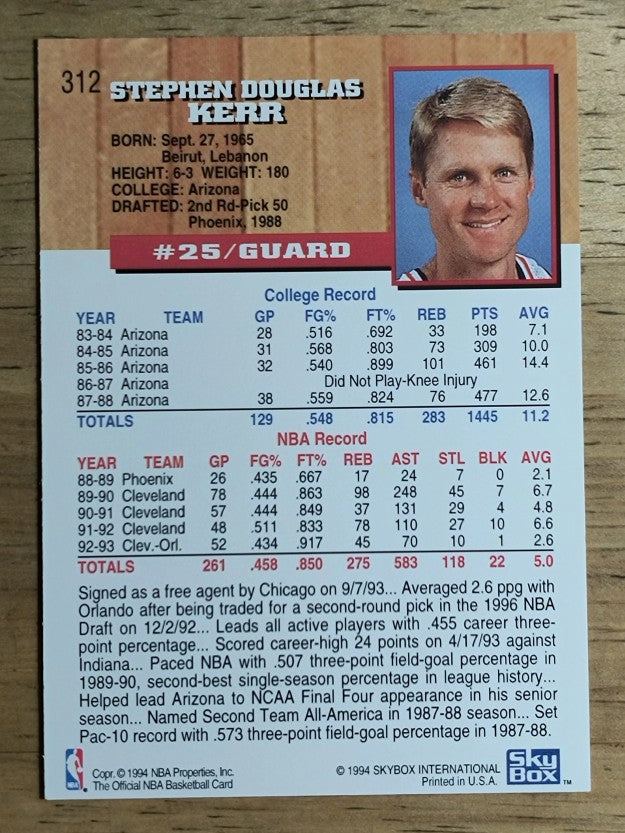 1993-94 Hoops #312 Steve Kerr