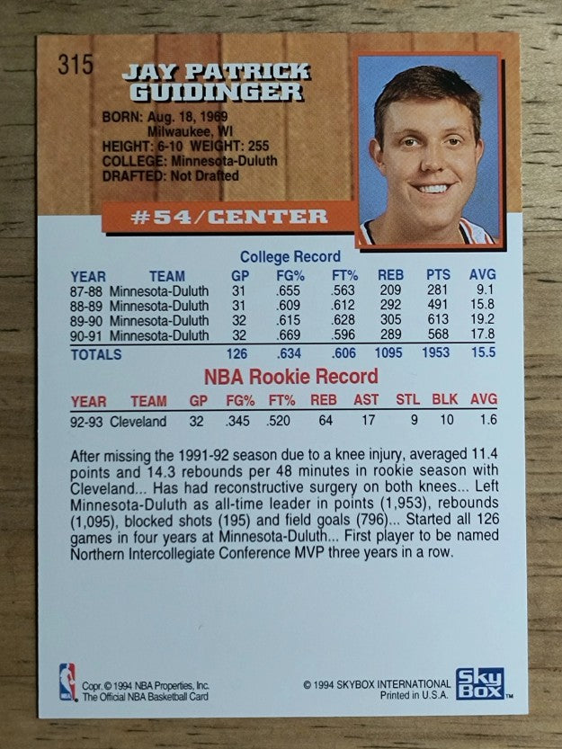 1993-94 Hoops #315 Jay Guidinger