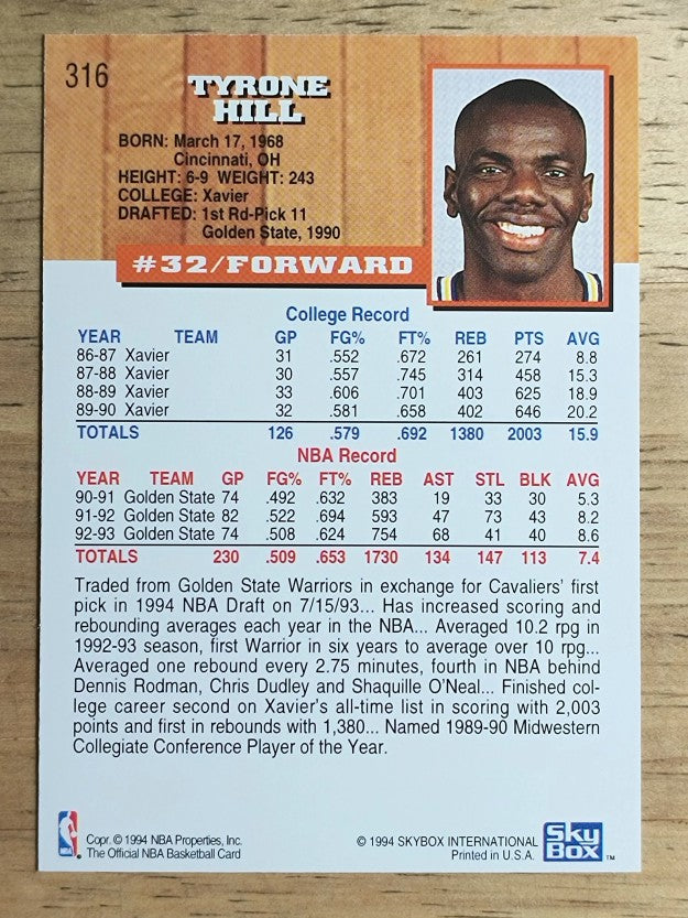 1993-94 Hoops #316 Tyrone Hill
