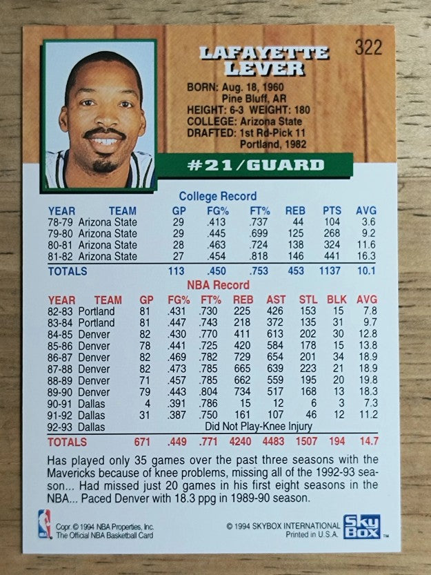 1993-94 Hoops #322 Fat Lever