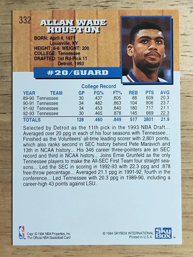 1993-94 Hoops #332 Allan Houston RC (NM)