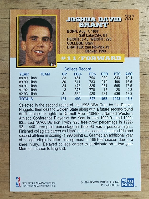 1993-94 Hoops #337 Josh Grant RC