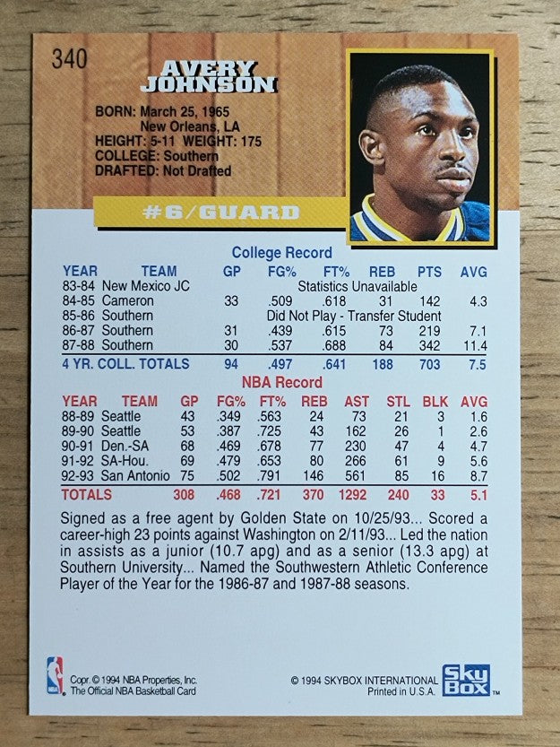 1993-94 Hoops #340 Avery Johnson