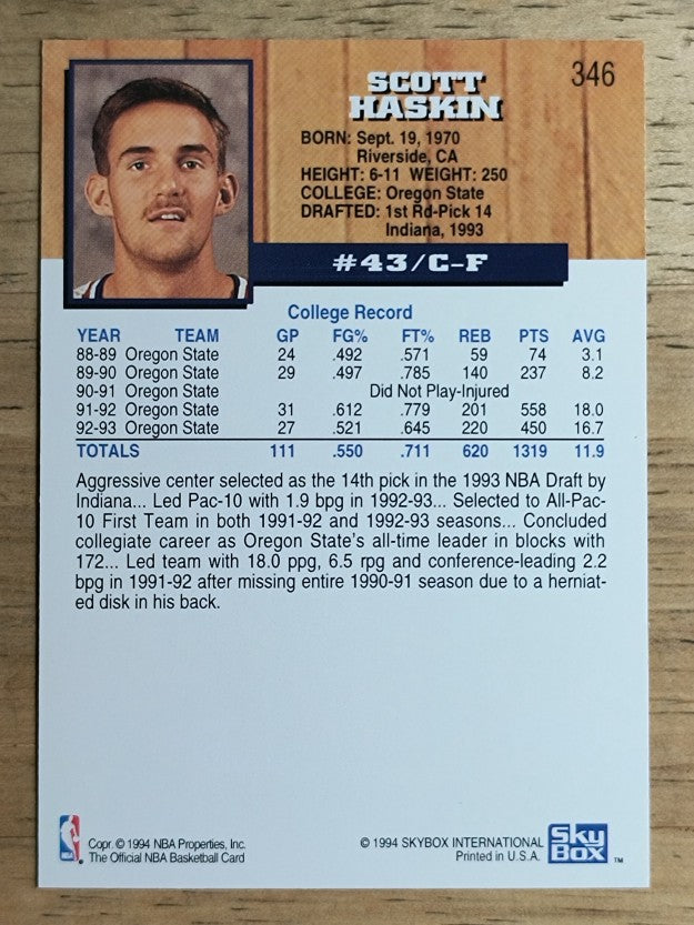 1993-94 Hoops #346 Scott Haskin RC
