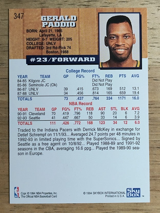 1993-94 Hoops #347 Gerald Paddio