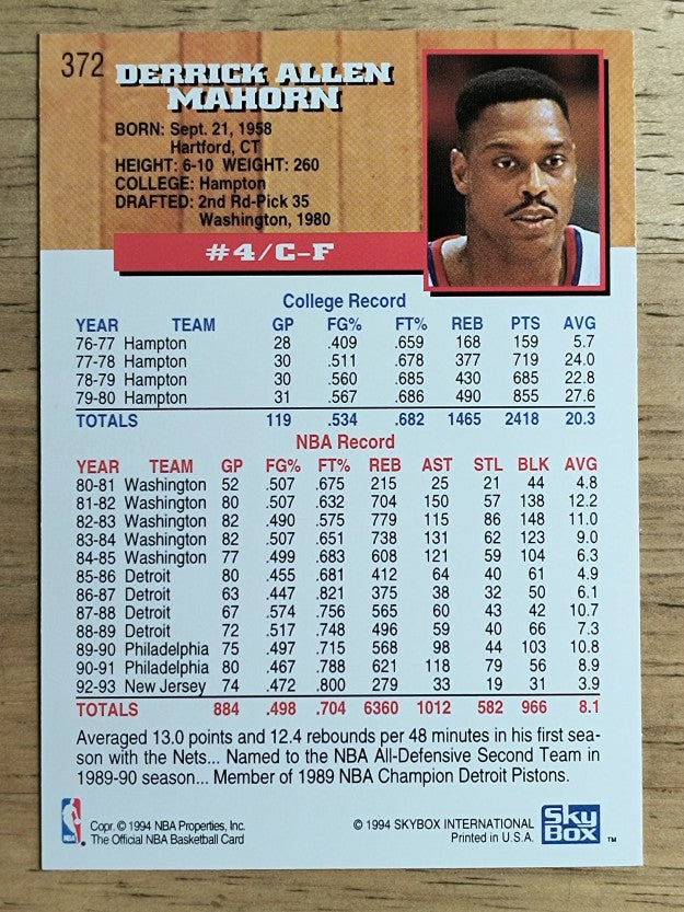 1993-94 Hoops #372 Rick Mahorn