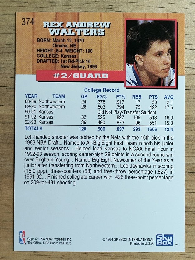 1993-94 Hoops #374 Rex Walters RC