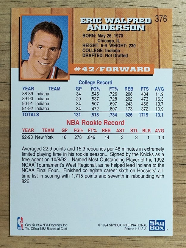1993-94 Hoops #376 Eric Anderson