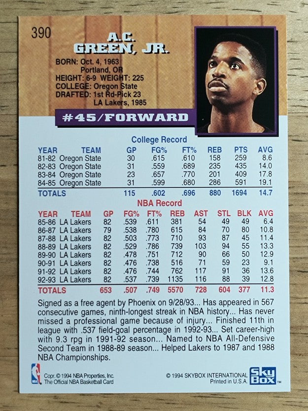 1993-94 Hoops #390 A.C. Green