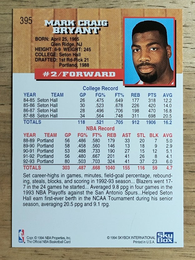 1993-94 Hoops #395 Mark Bryant