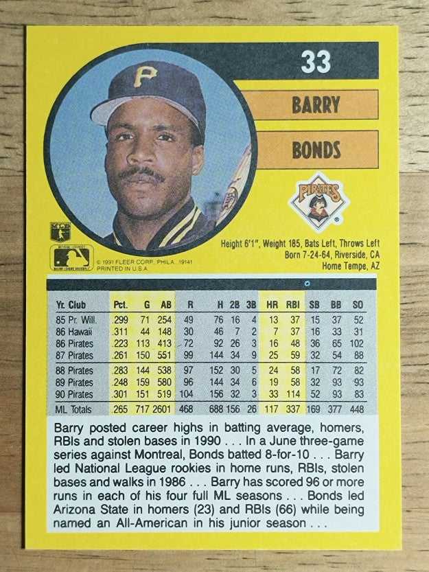 1991 Fleer #33 Barry Bonds