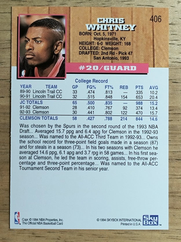 1993-94 Hoops #406 Chris Whitney RC