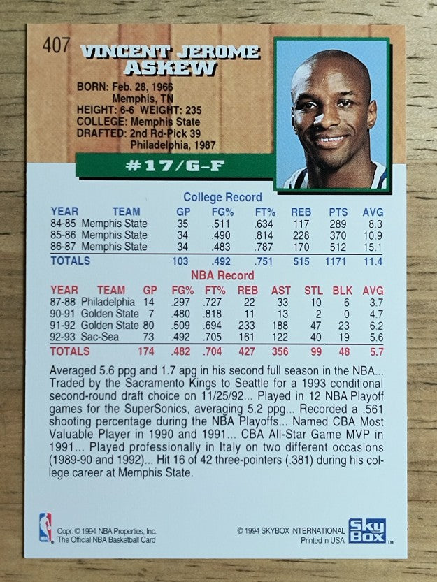 1993-94 Hoops #407 Vincent Askew