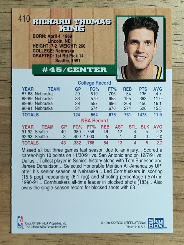 1993-94 Hoops #410 Rich King