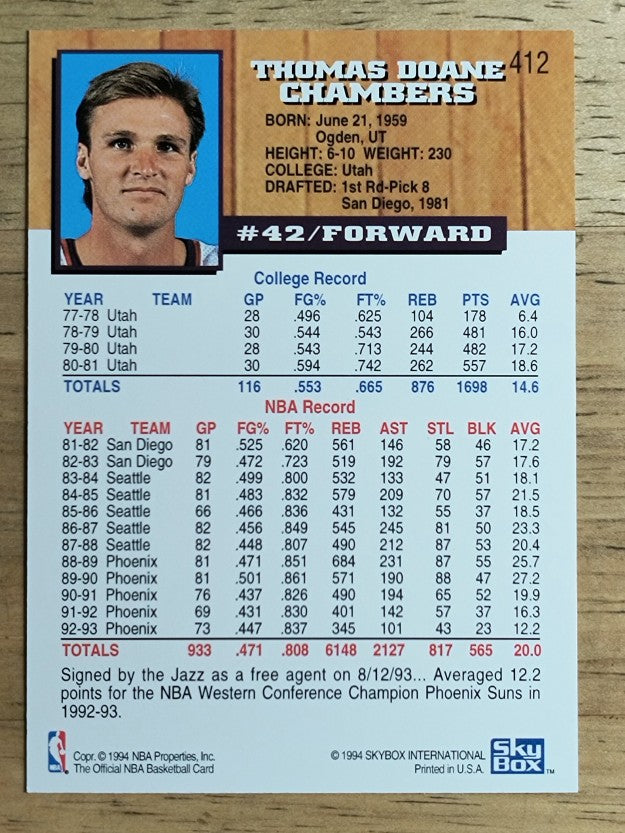 1993-94 Hoops #412 Tom Chambers
