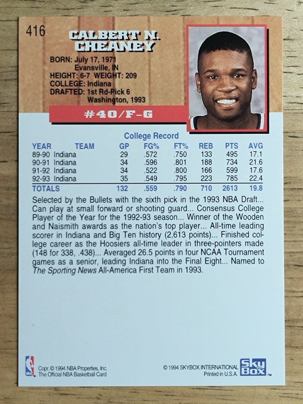1993-94 Hoops #416 Calbert Cheaney RC
