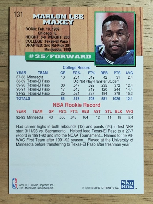 1993-94 Hoops Fifth Anniversary Gold #131 Marlon Maxey