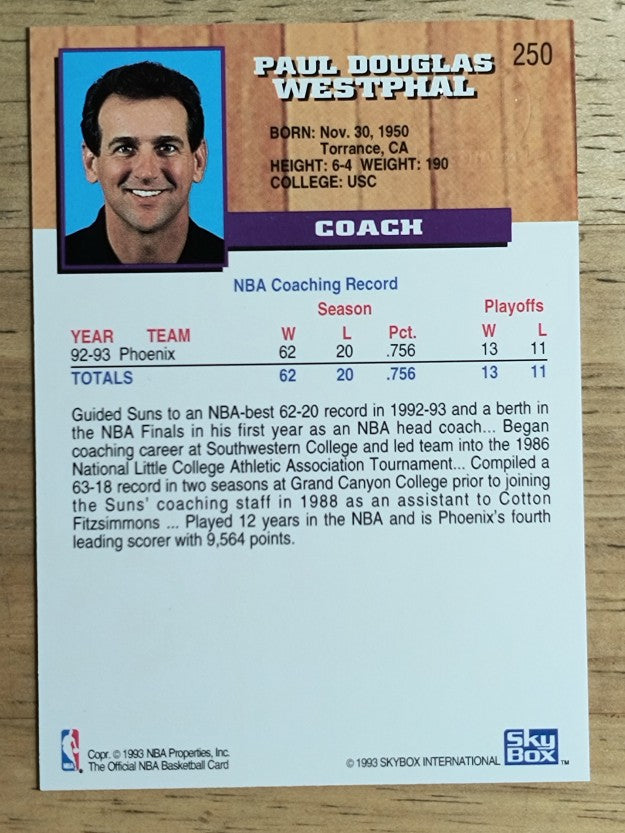 1993-94 Hoops Fifth Anniversary Gold #250 Paul Westphal CO