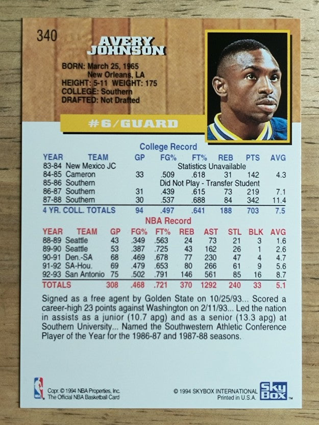 1993-94 Hoops Fifth Anniversary Gold #340 Avery Johnson