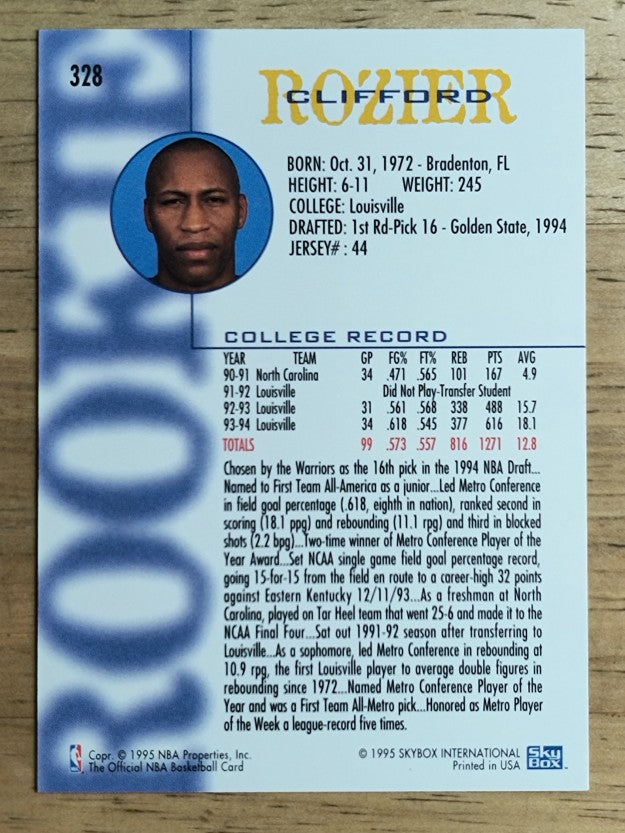1994-95 Hoops #328 Clifford Rozier RC