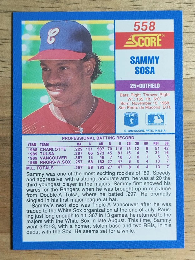 1990 Score #558 Sammy Sosa RC