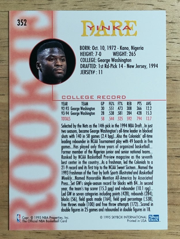 1994-95 Hoops #352 Yinka Dare RC