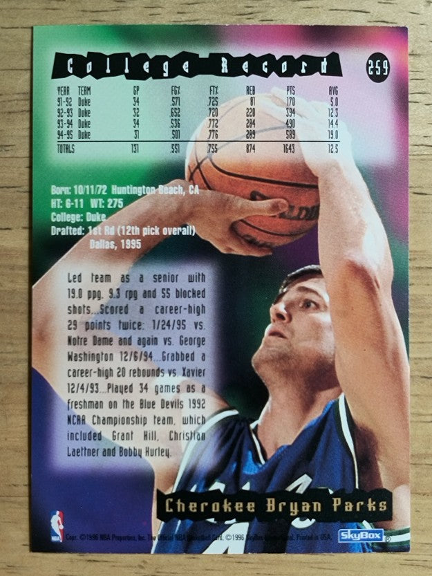1995-96 Hoops #259 Cherokee Parks RC
