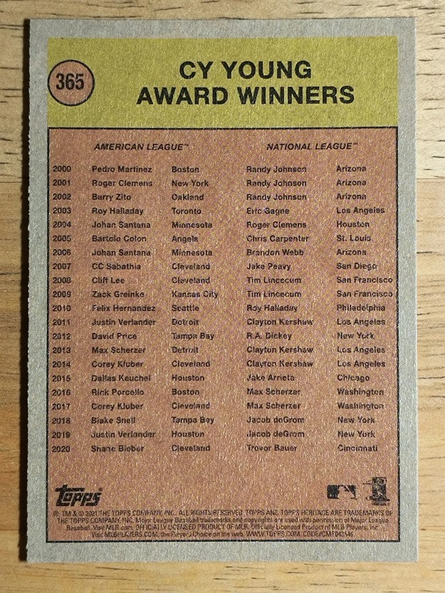 2021 Topps Heritage #365 Cy Young Award