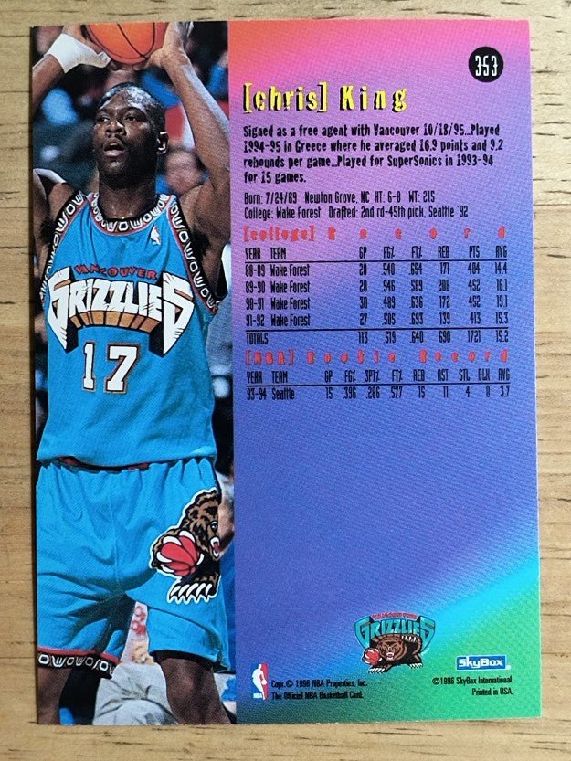1995-96 Hoops #353 Chris King ET