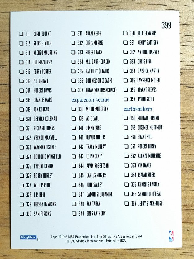 1995-96 Hoops #399 Checklist 251-367