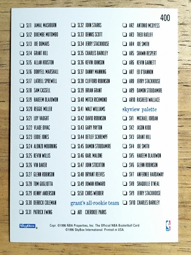 1995-96 Hoops #400 Checklist 368-400/Inserts