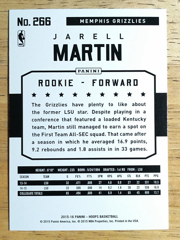 2015-16 Hoops #266 Jarell Martin RC