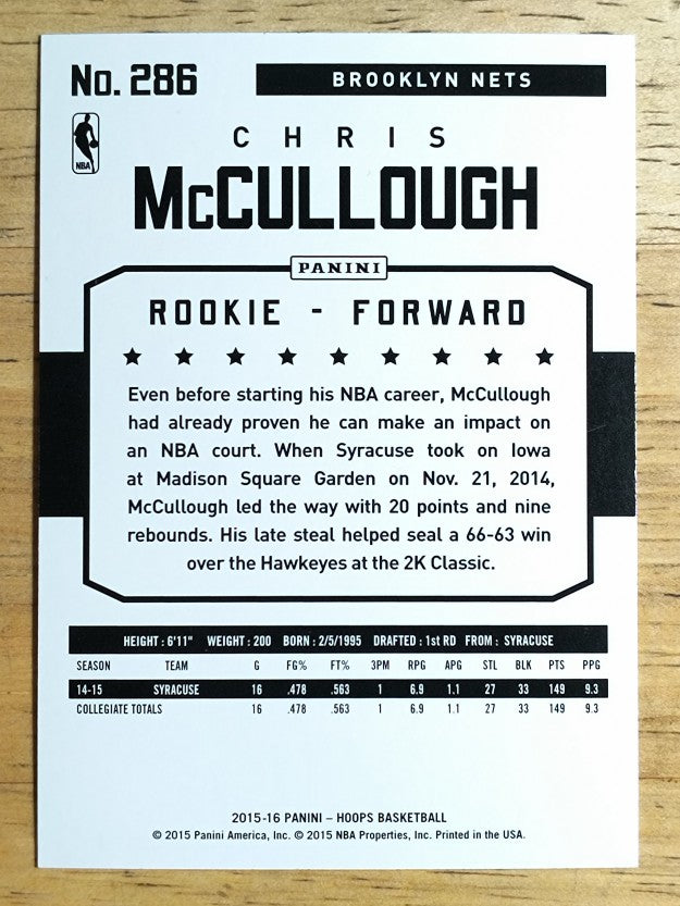 2015-16 Hoops #286 Chris McCullough RC