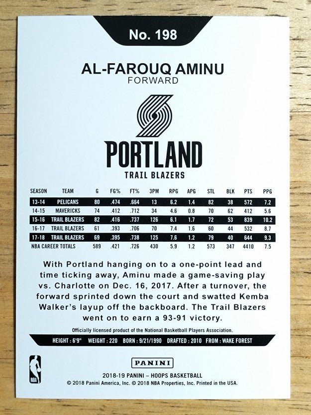 2018-19 Hoops #198 Al-Farouq Aminu