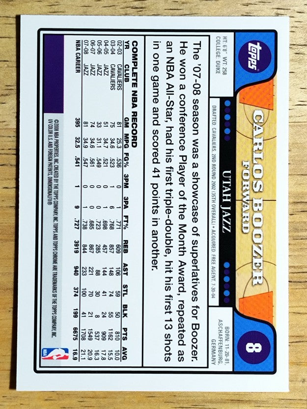 2008-09 Topps Chrome #8 Carlos Boozer