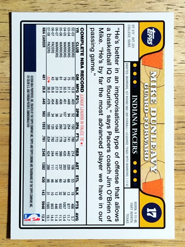 2008-09 Topps Chrome #17 Mike Dunleavy