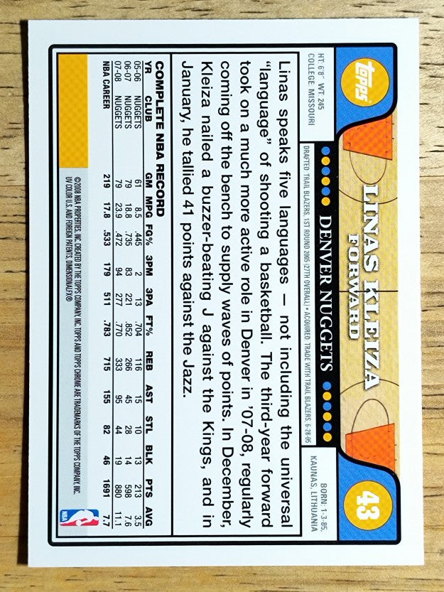 2008-09 Topps Chrome #43 Linas Kleiza