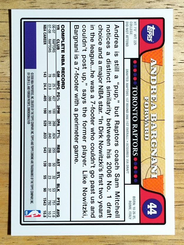 2008-09 Topps Chrome #44 Andrea Bargnani