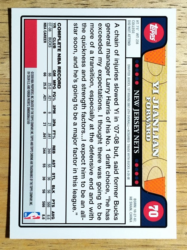 2008-09 Topps Chrome #70 Yi Jianlian
